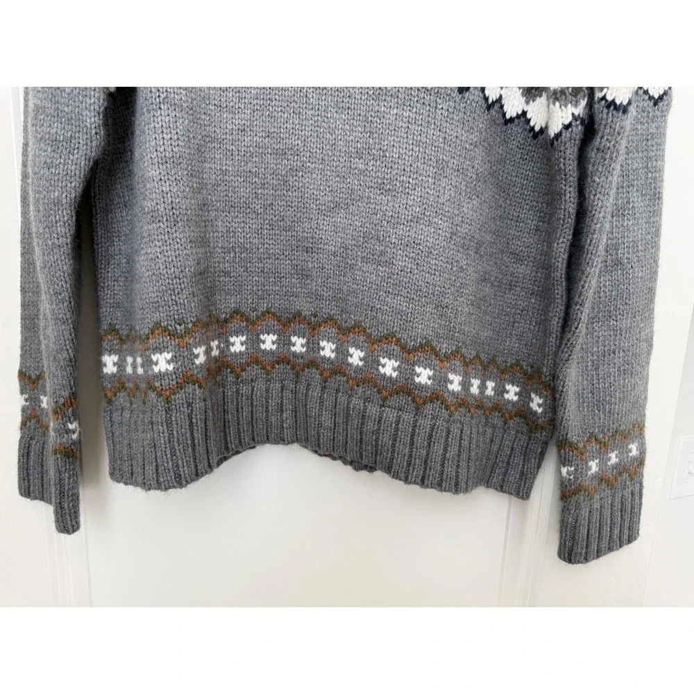 American Eagle Mens Grey Fair Isle Crewneck Sweater Size Large Knit Pullover